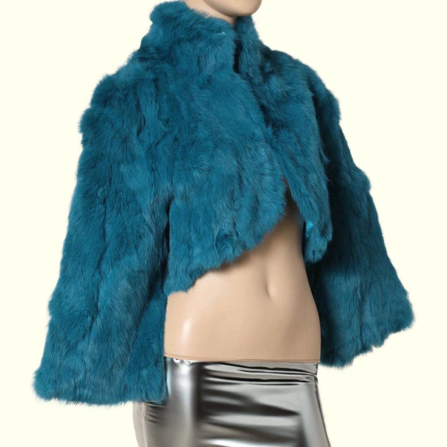 TAXI Vintage Y2K Turquoise Blue Cropped Genuine Fur Jacket