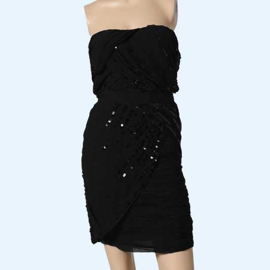 DIANE VON FURSTENBERG Black Strapless Silk Dress with Sequins