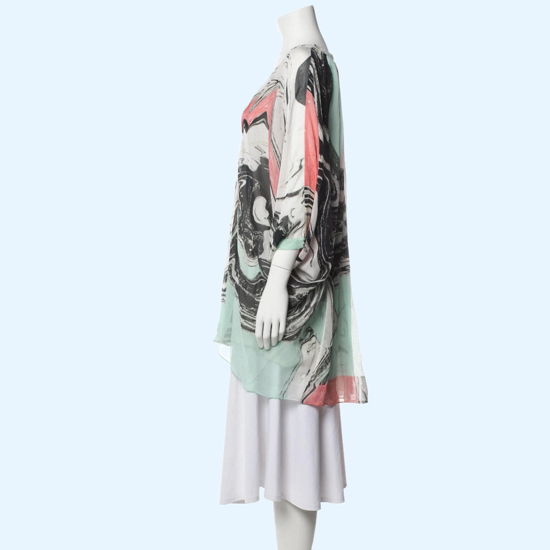 DIANE VON FURSTENBERG Abstract Print Silk Fleurette Caftan Mini Dress