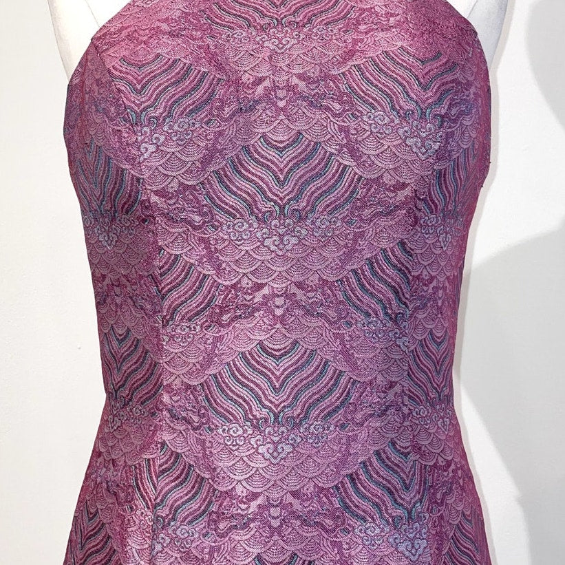 MALAN BRETON Pink Geometric Textured Halter Dress