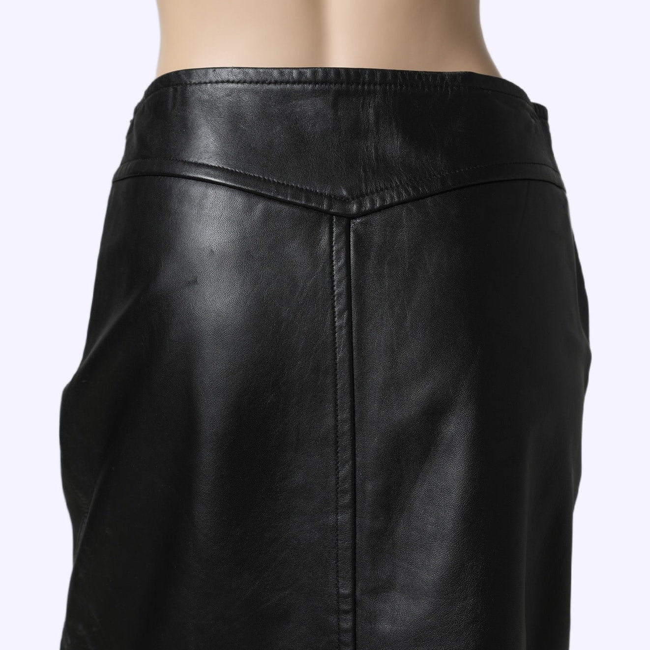 BCBGMAXAZRIA Vintage Black Leather Knee Length Pencil Skirt
