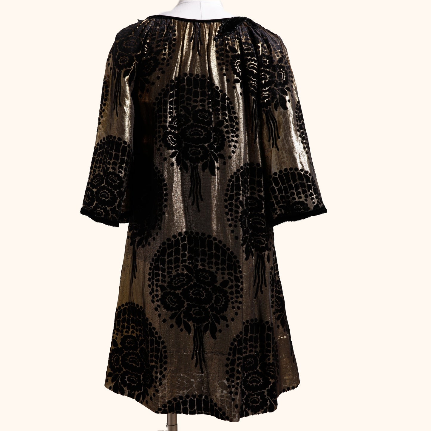 BCBGMAXAZRIA RUNWAY Vintage Gold and Black Velvet Silk Dress