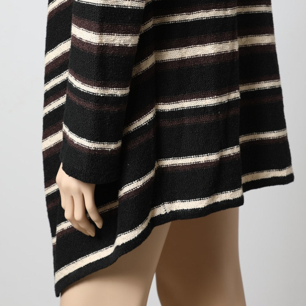 TORY BURCH Black, Brown, and Cream Linen Striped Cardigan Sweater