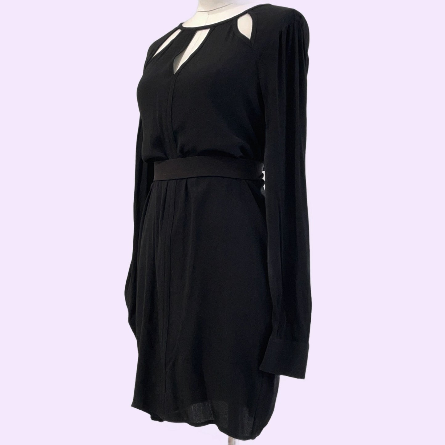 BCBGMAXAZRIA Black Emmalise Long Sleeve Mini Dress with Cut Outs