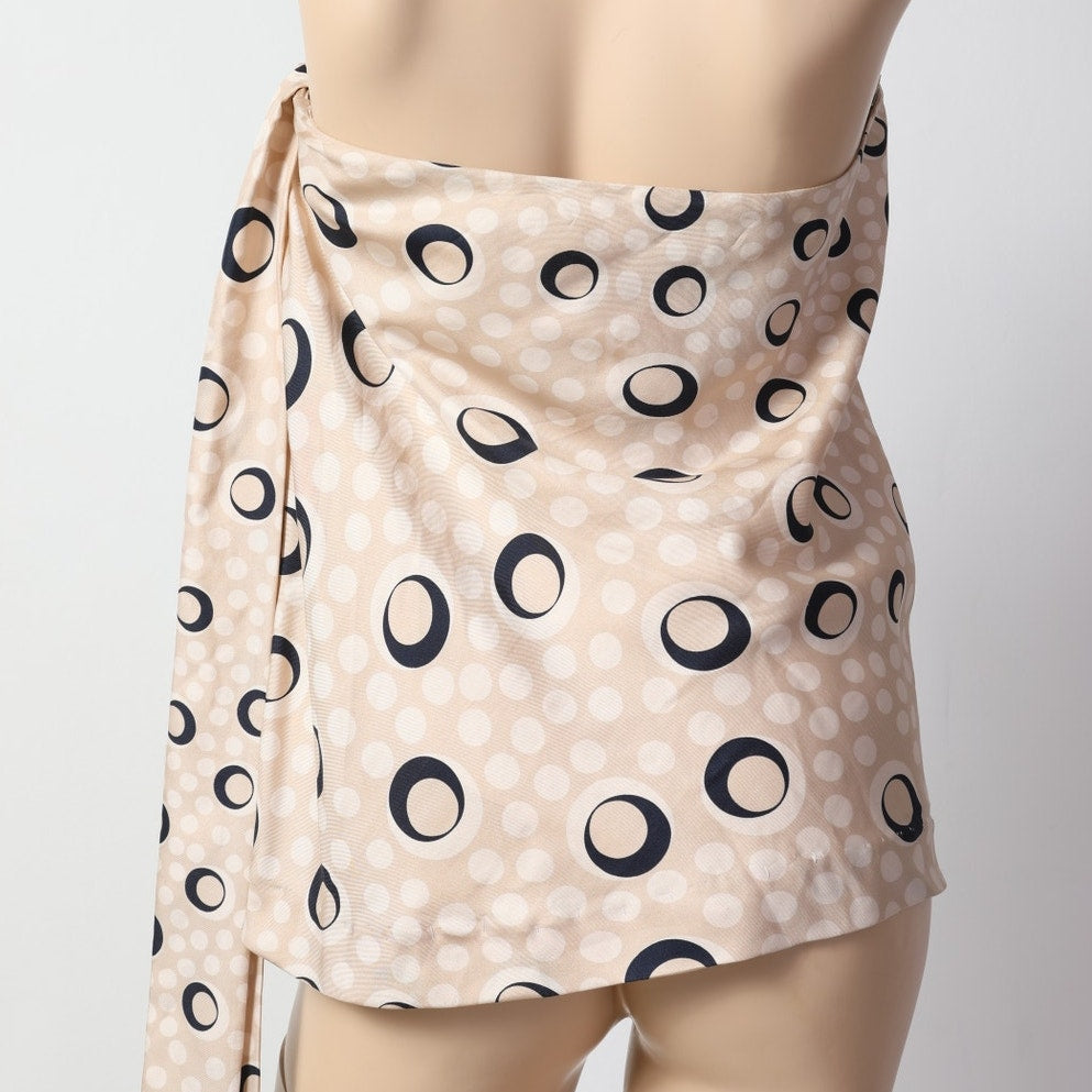 DIANE VON FURSTENBERG Vintage Beige + Navy Polka Dot Strapless Wrap Top