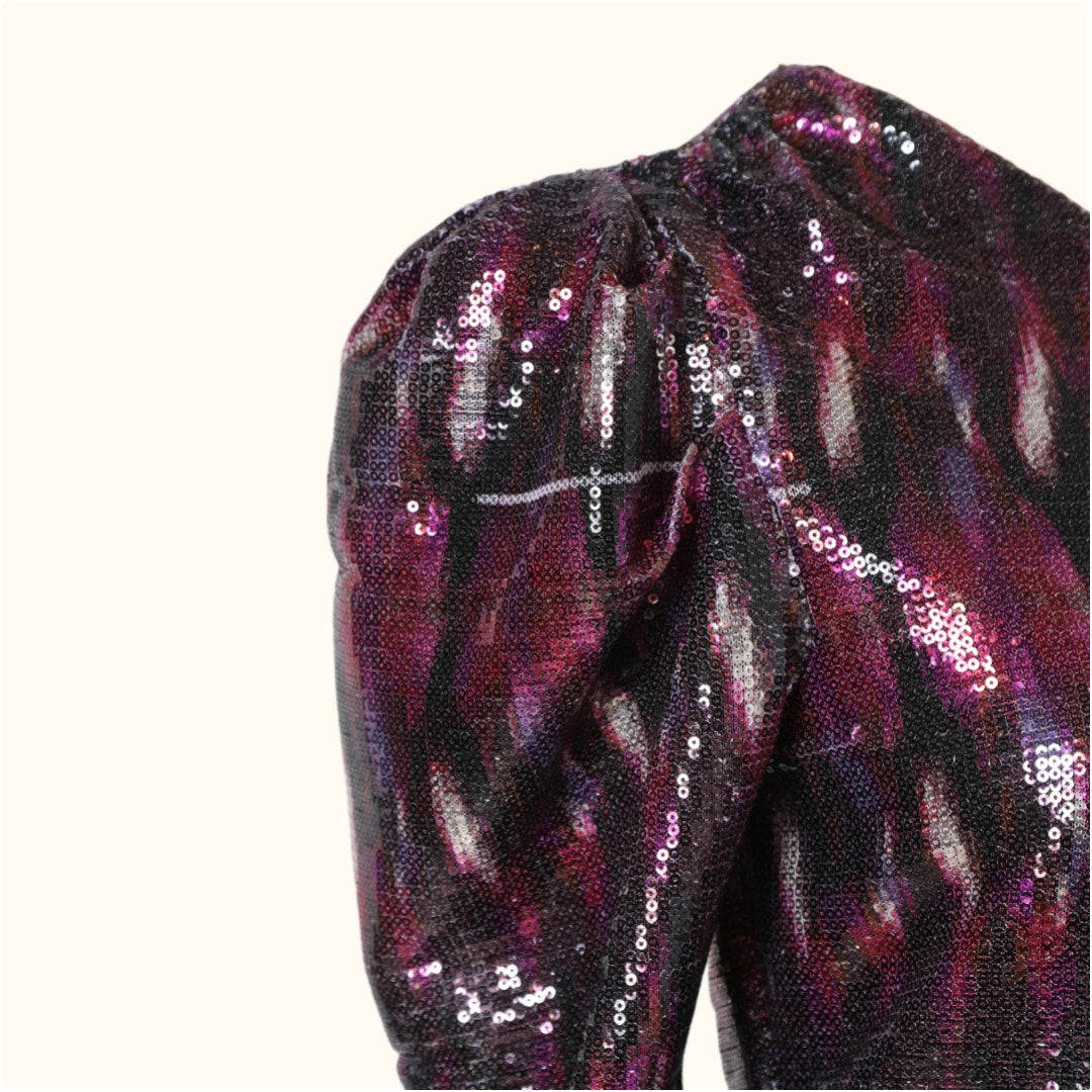 MISA Los Angeles Pink Purple Metallic One Shoulder Ruched Mini Dress