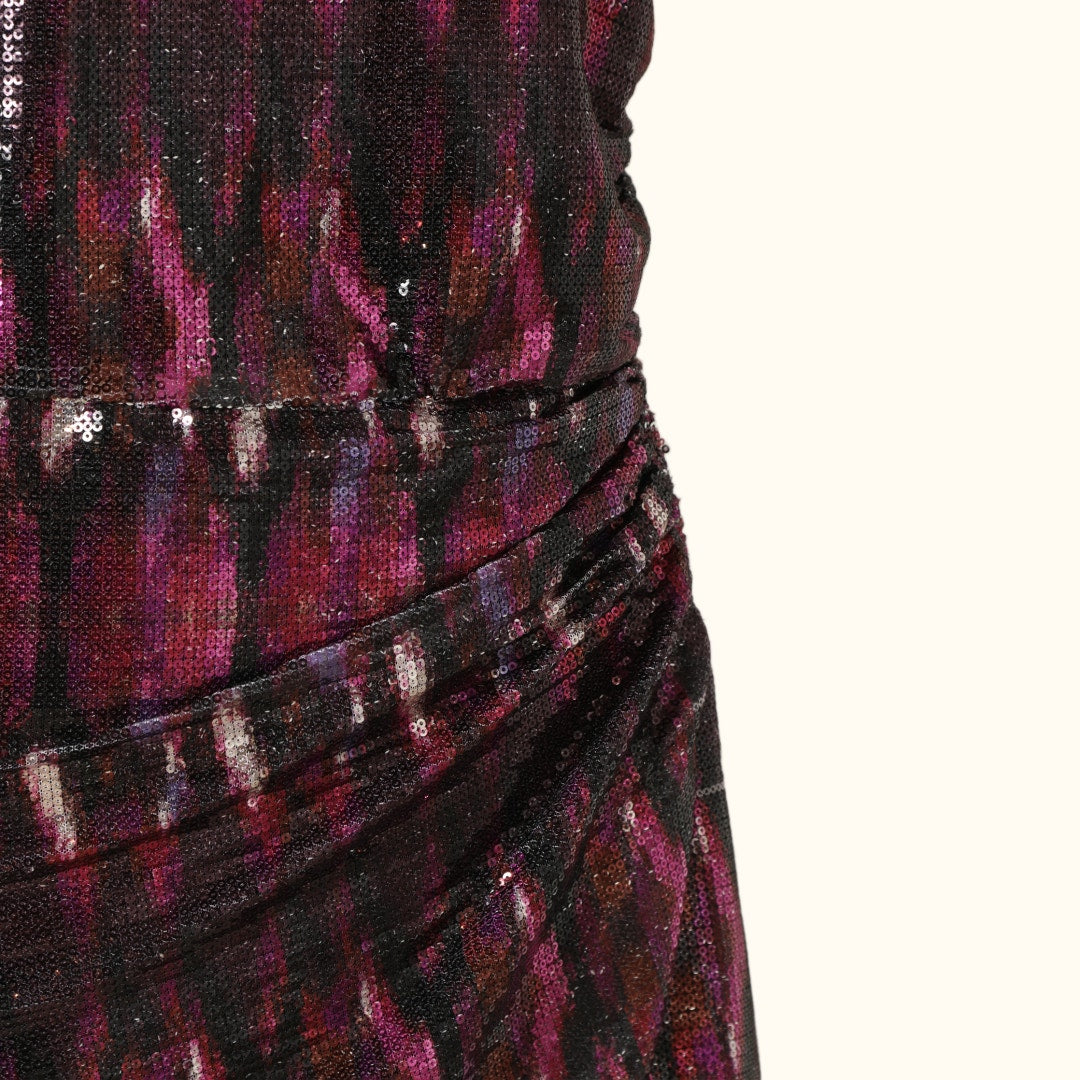 MISA Los Angeles Pink Purple Metallic One Shoulder Ruched Mini Dress