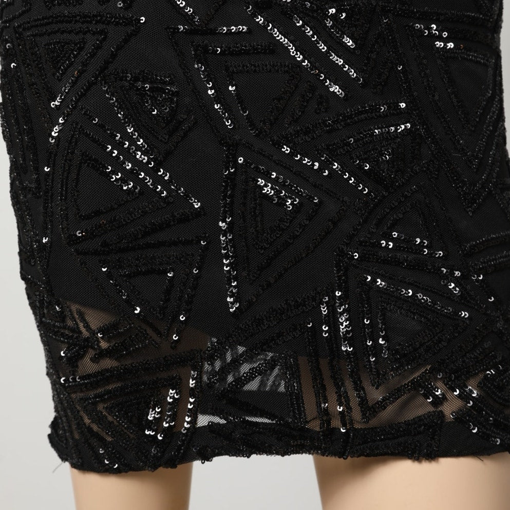 LUCY PARIS Black Sequin Pattern Embellished Sleeveless Dress