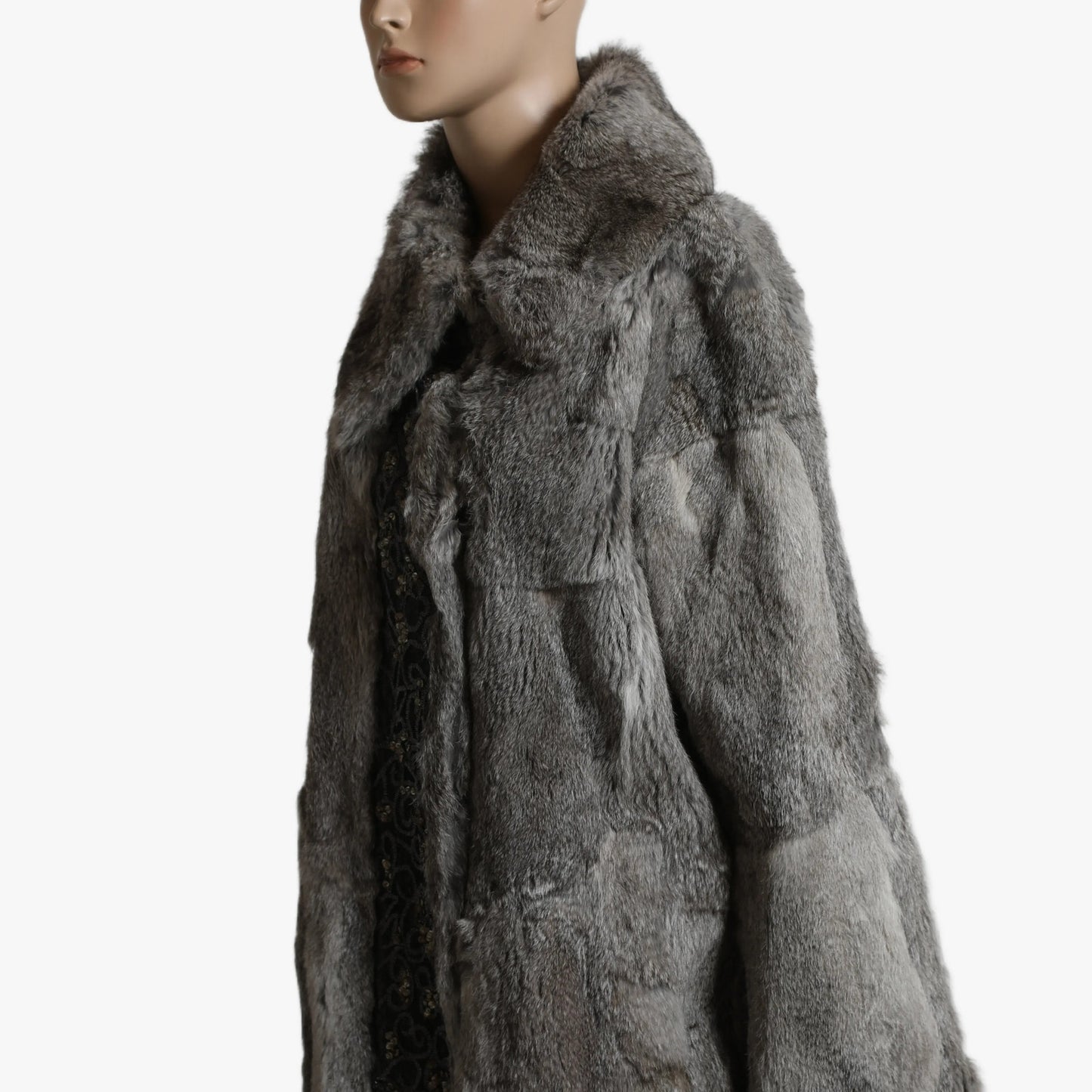 ANTIK BATIK Vintage Grey Embellished Long Fur Coat