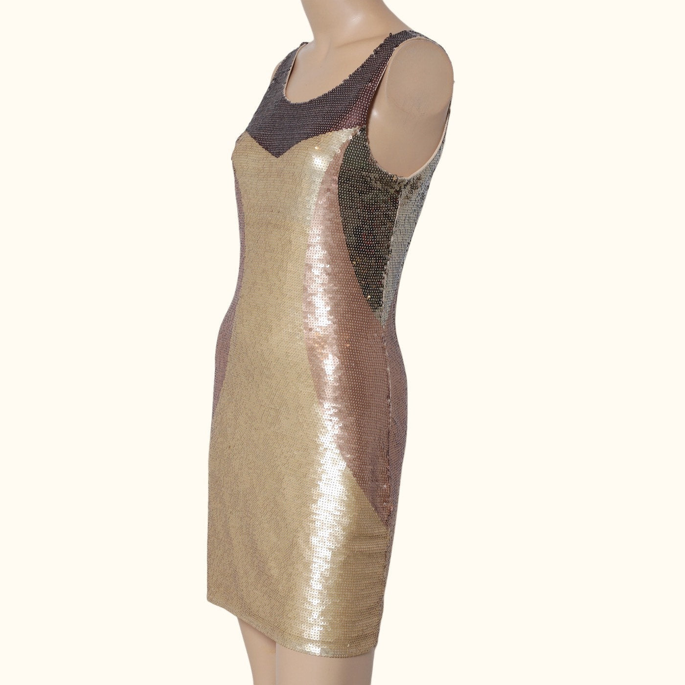 SB BY SHERRI BODELL Gold Brown Sequin Colorblock Sleeveless Mini Dress