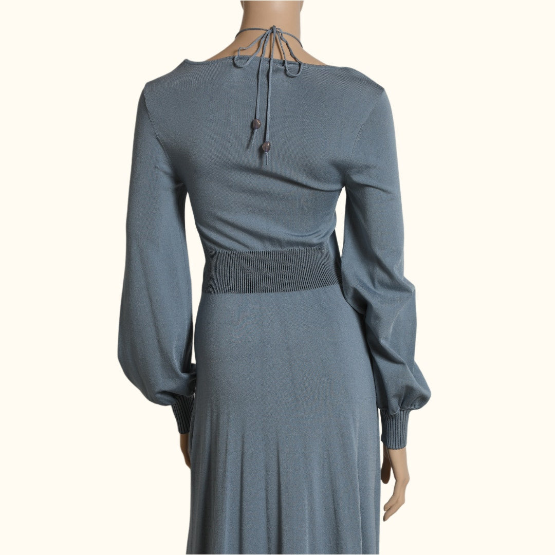 JONATHAN SIMKHAI Blue Slate Cut-Out Knit Maxi Inez Dress