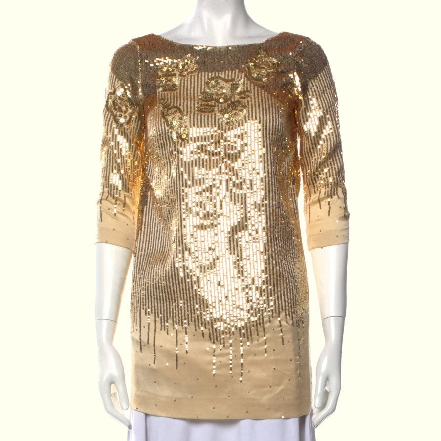 HALSTON HERITAGE Gold Sequin Mini Dress