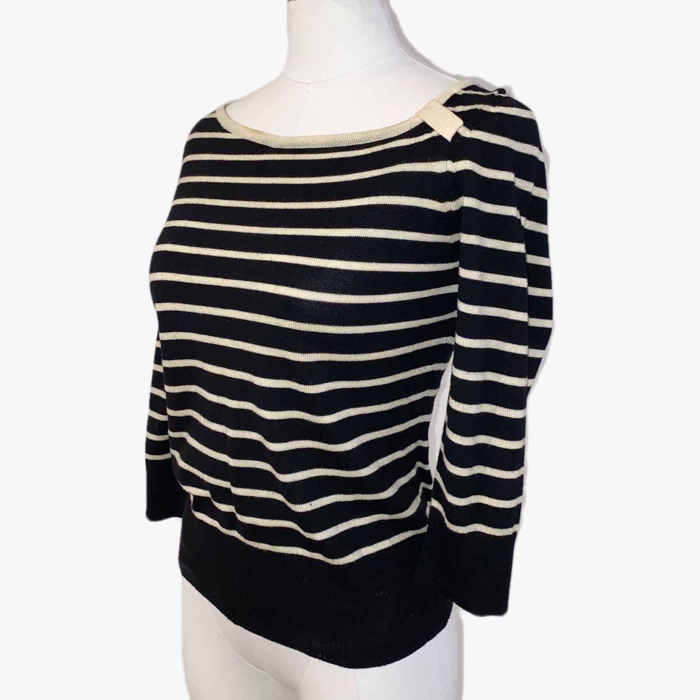 BANANA REPUBLIC Vintage Black and Beige Striped Merino Wool Sweater