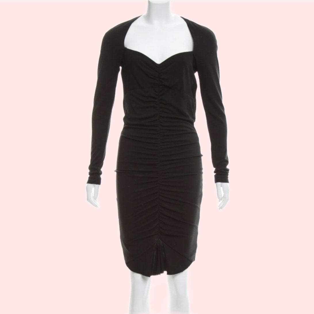 NICOLE MILLER Long Sleeve Knee-Length Black Ruched Dress