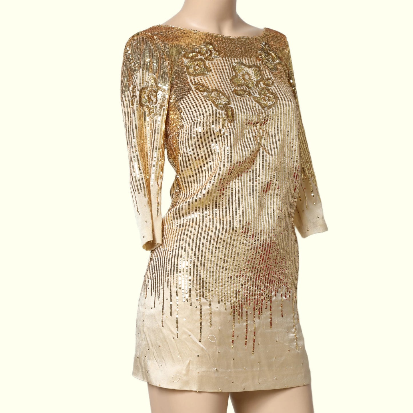 HALSTON HERITAGE Gold Sequin Mini Dress