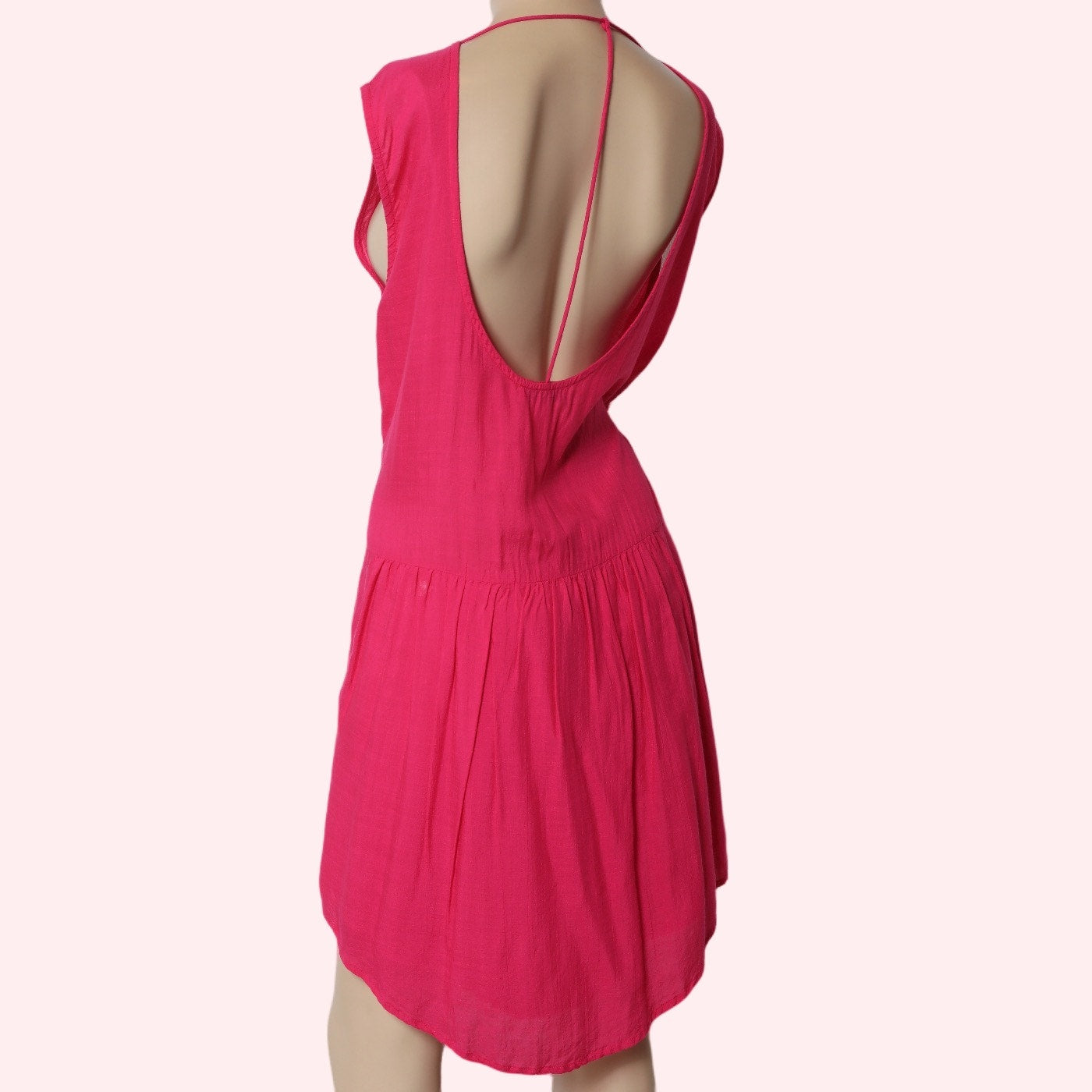 IRO Olivia Fuchsia Pink Open Back Drop Waist Cotton Viscose Mini Dress