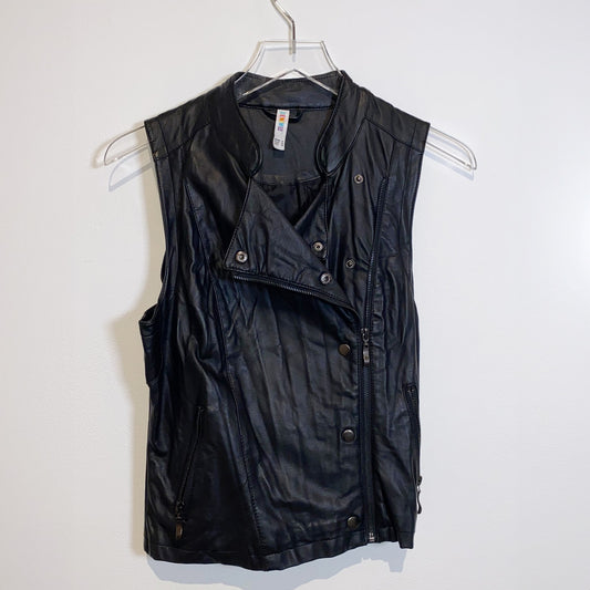 DENIM CO Vintage Leather Vest with Zips and Snaps