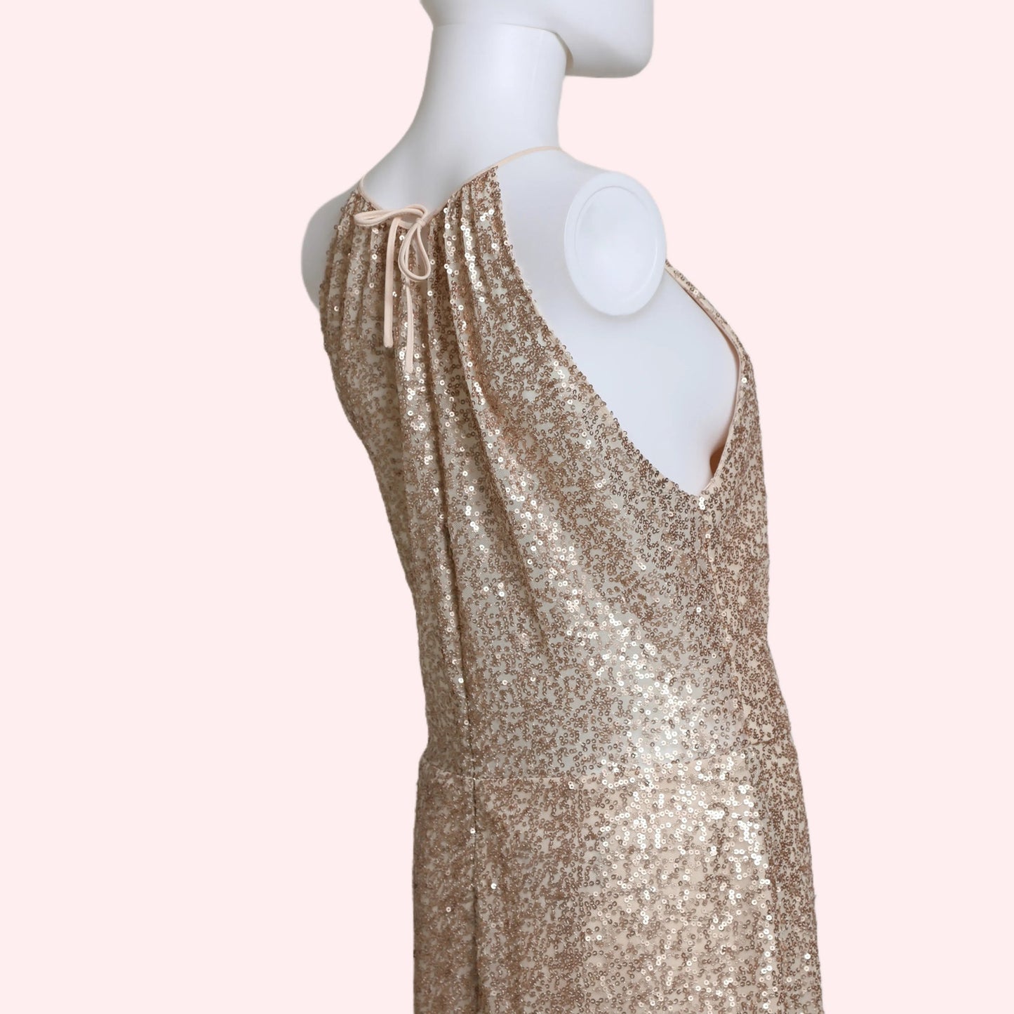 AMSALE Rose Gold Sequin Halterneck Maxi Evening Gown w/ Tags