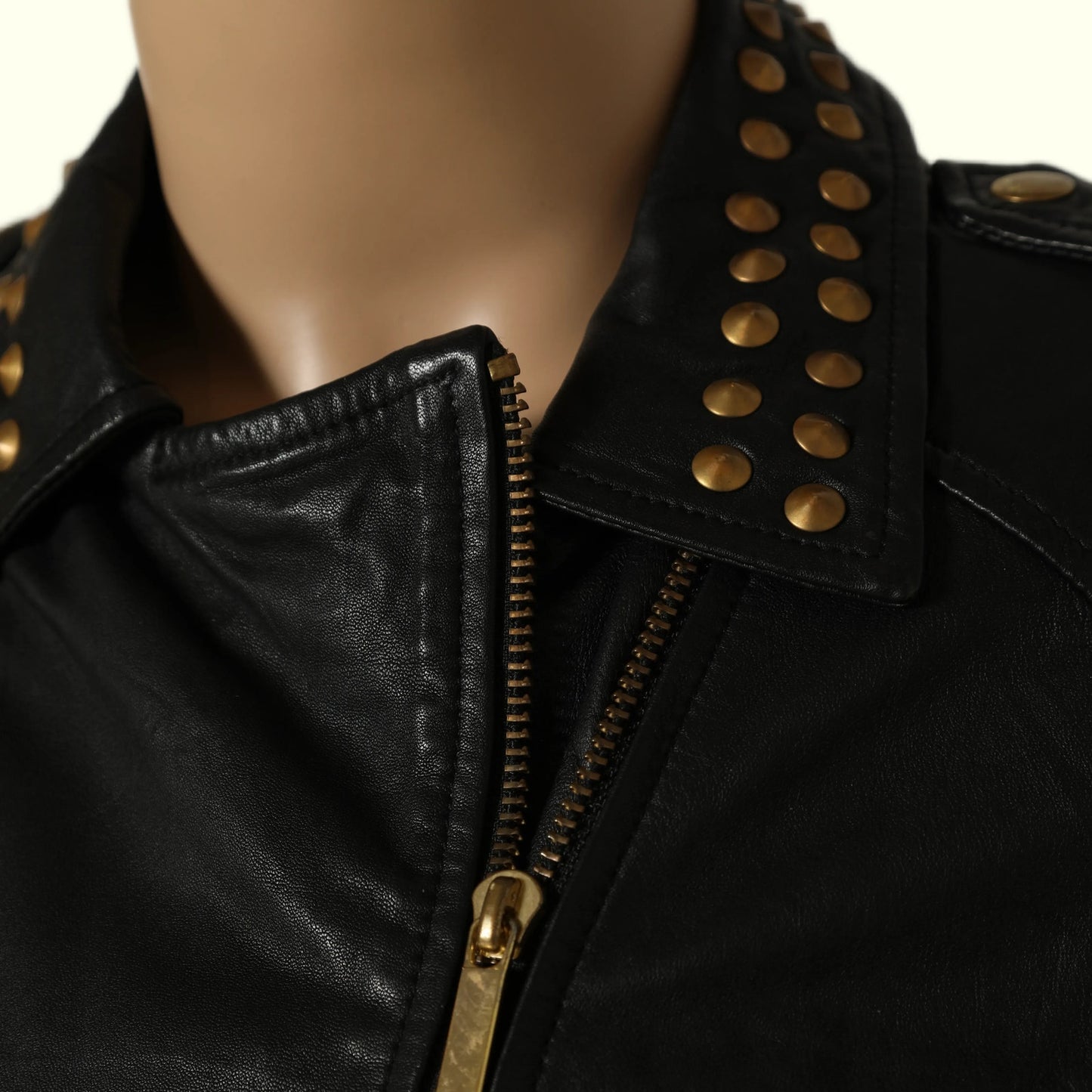 AQUA Leather Moto Jacket with Gold Studs