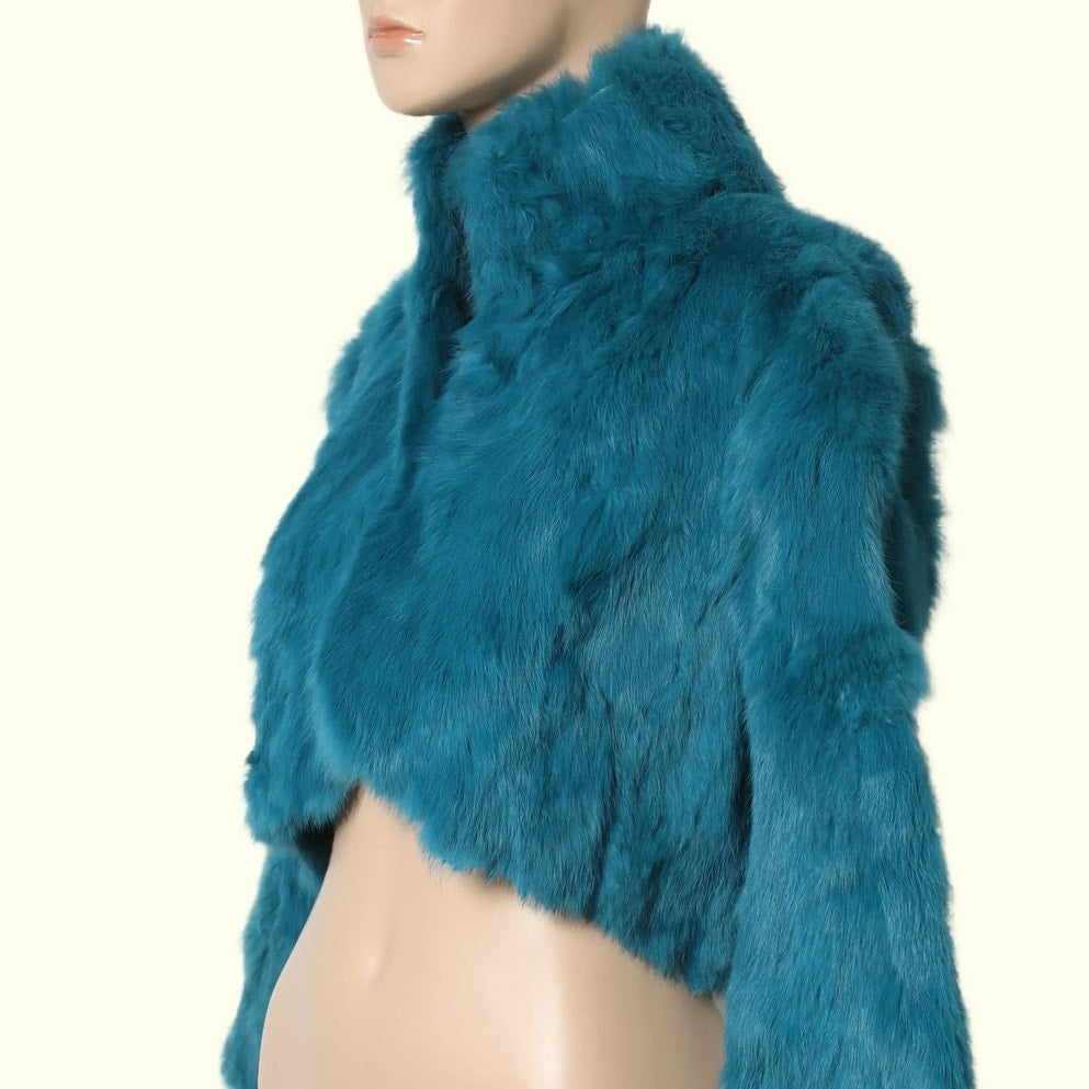 TAXI Vintage Y2K Turquoise Blue Cropped Genuine Fur Jacket