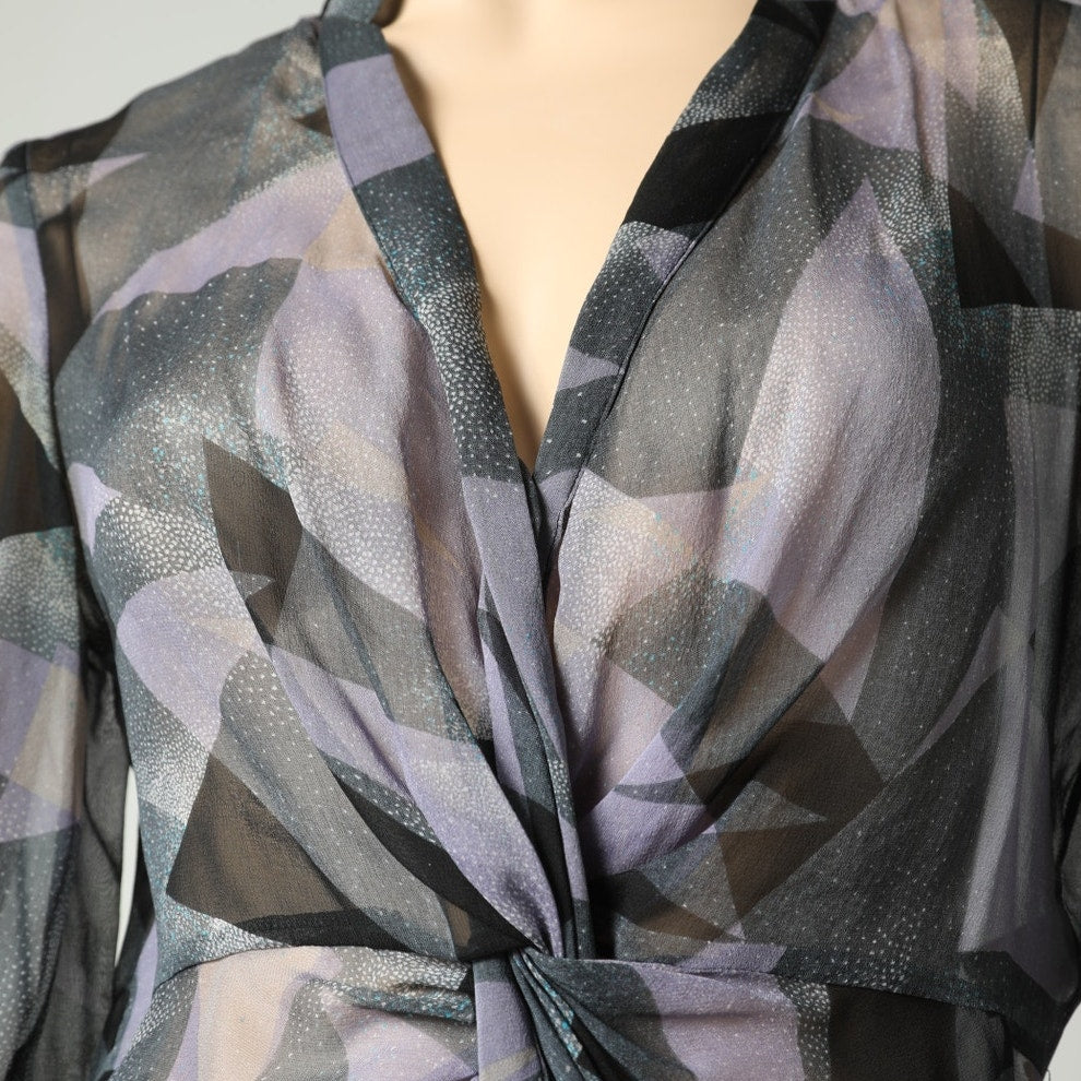 DIANE VON FURSTENBERG Vintage Y2K Purple and Gray Silk Sheer Twist Front Top