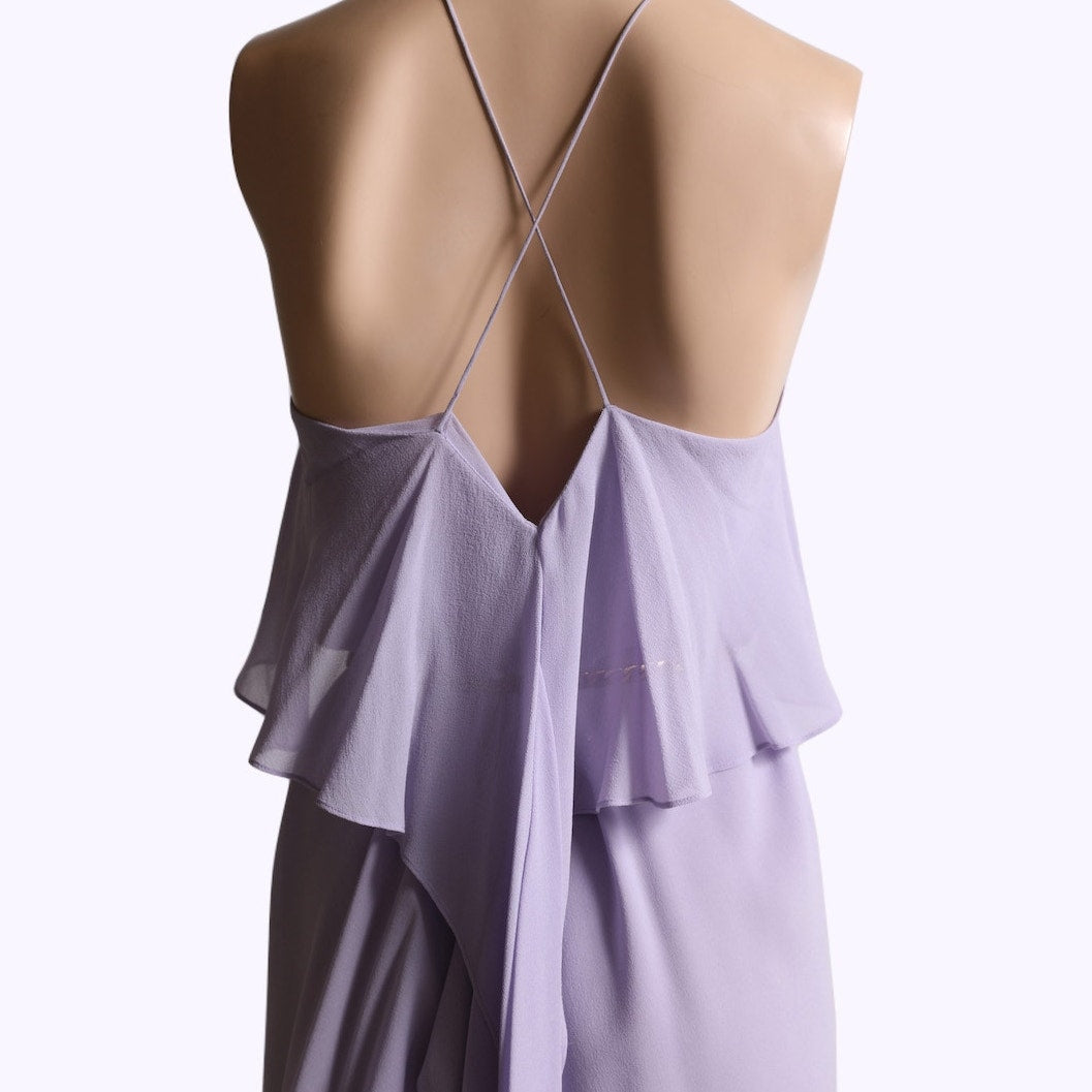 JOSEPH Vintage Lavender Silk Ruffle Overlay Knee Length Dress