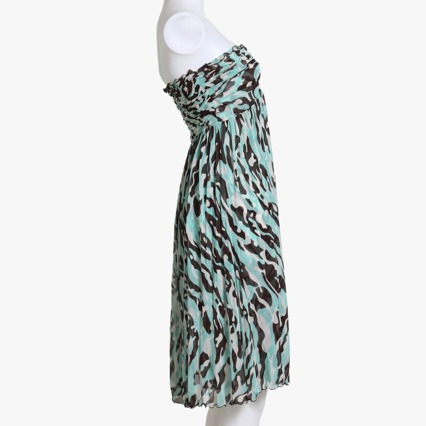 DIANE VON FURSTENBERG Blue Abstract Print Strapless Silk Knee Length Dress