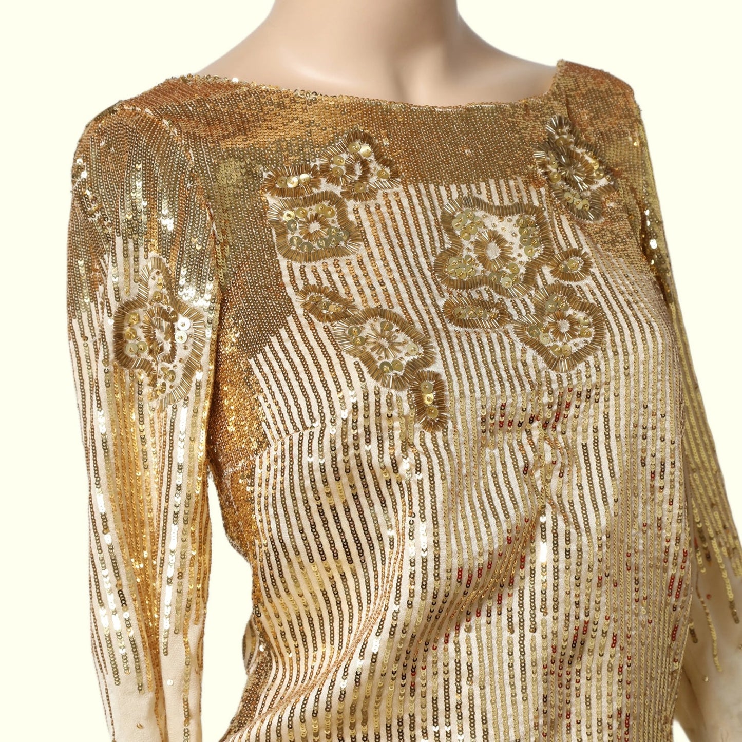 HALSTON HERITAGE Gold Sequin Mini Dress