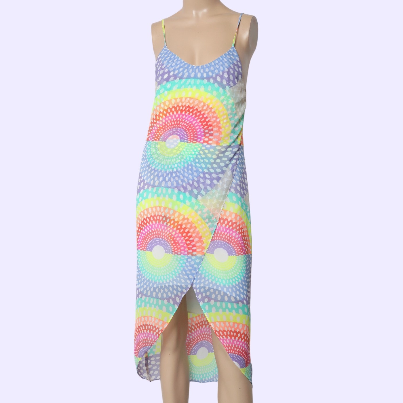 MARA HOFFMAN Pink Purple Rainbow Print Slip Midi Dress