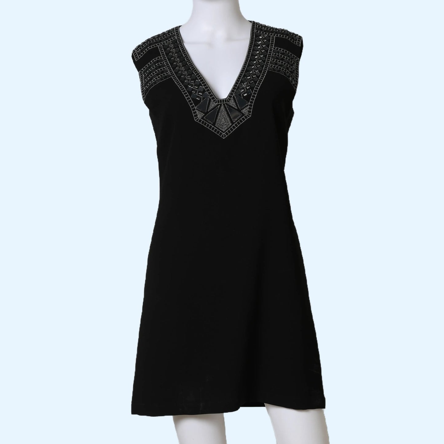 BCBGMAXAZRIA Black with Silver Embellishment Mini Dress