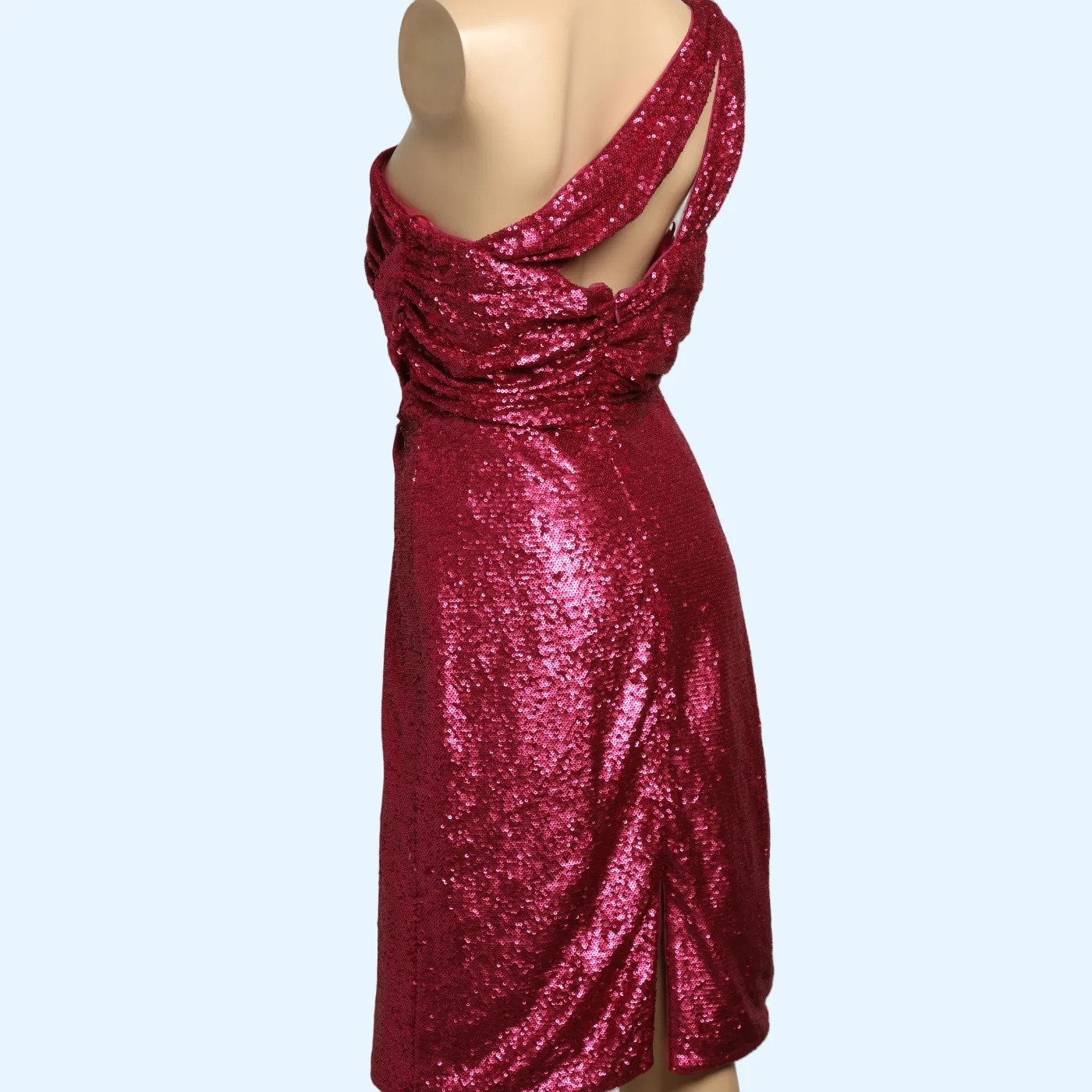 RENE RUIZ COLLECTION Pink Sequin One Shoulder Knee Length Dress
