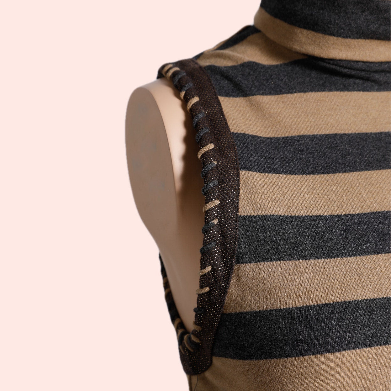 NIKKA Brown & Gray Stripe Sleeveless Turtleneck Midi Dress Vintage Y2K