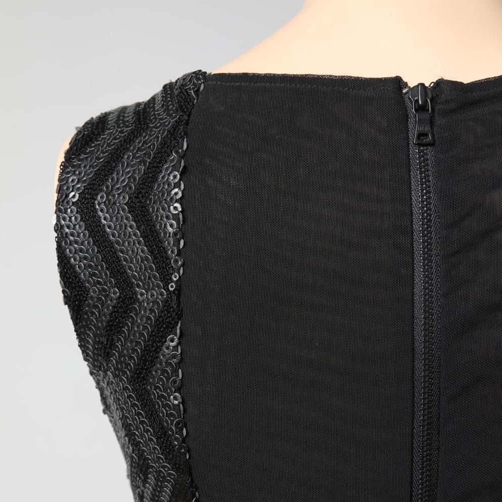 ALICE + OLIVIA Black Sequin Chevron Sheath Dress
