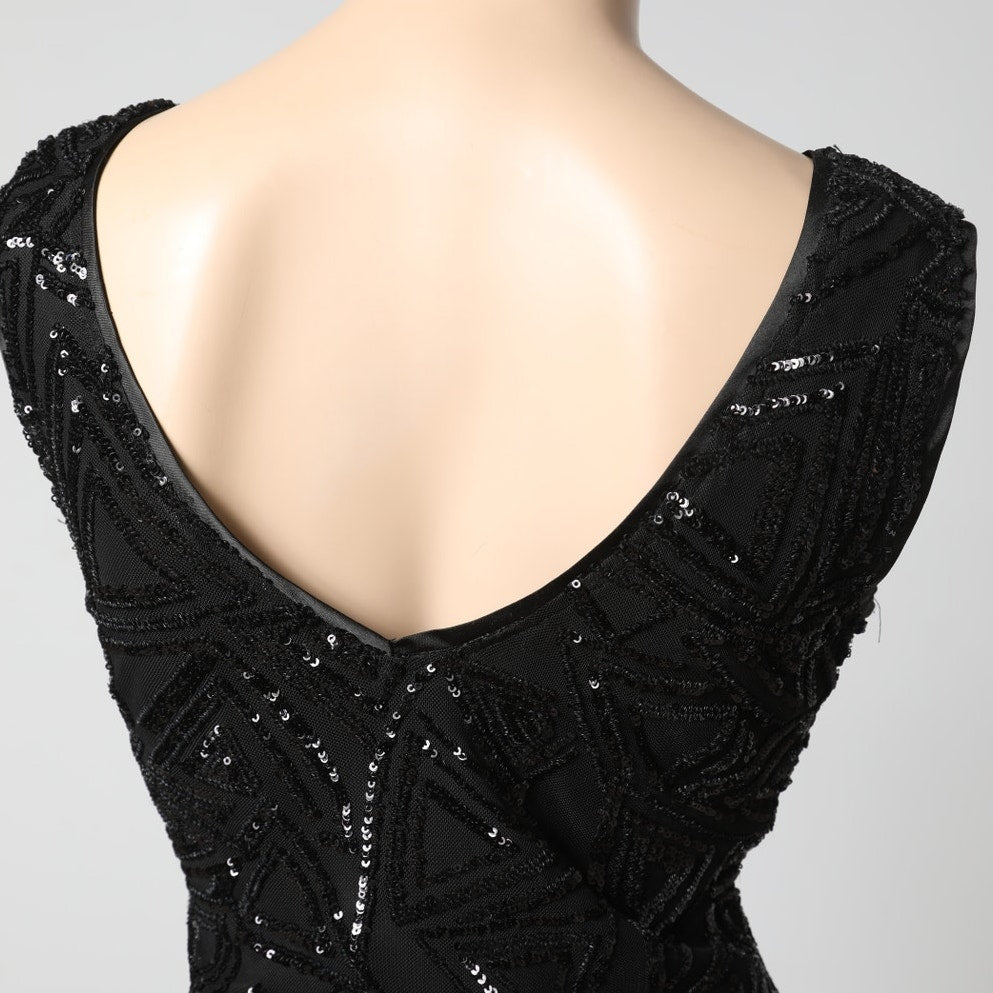 LUCY PARIS Black Sequin Pattern Embellished Sleeveless Dress