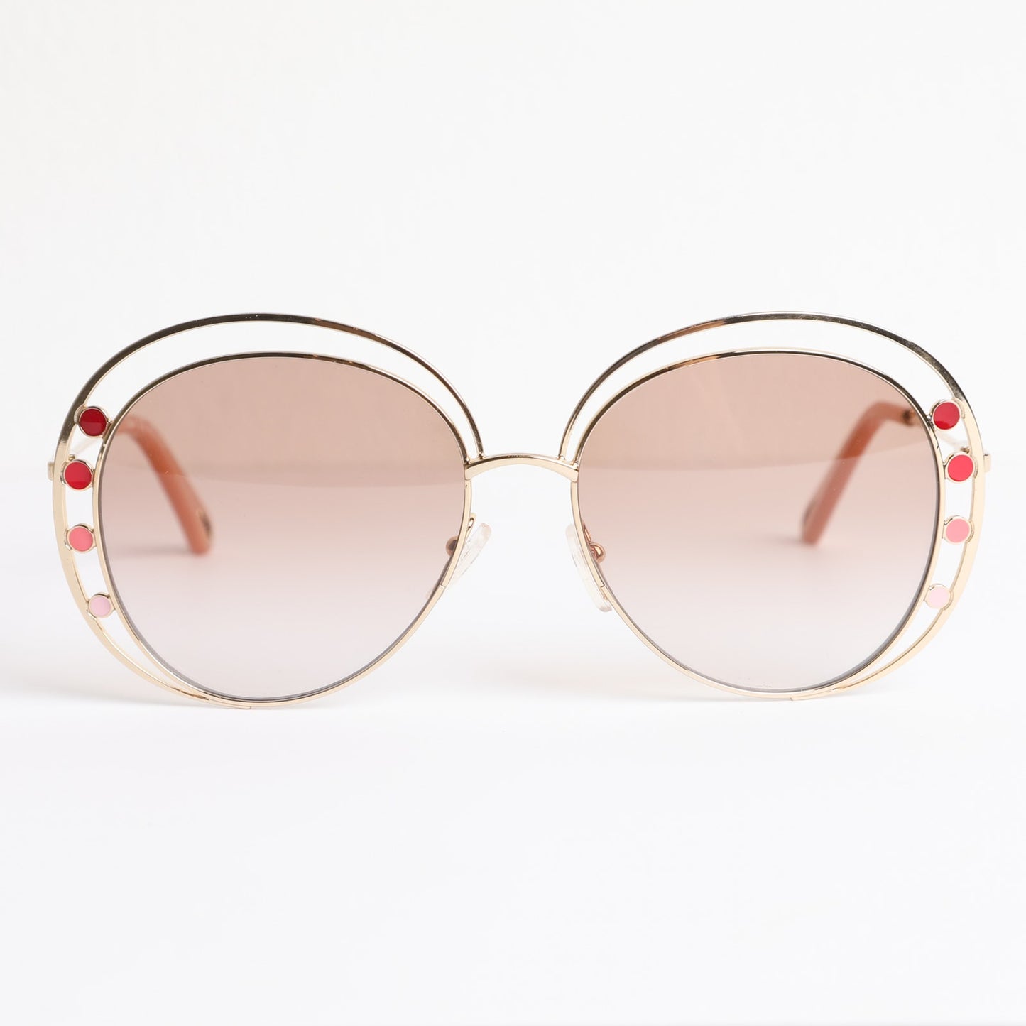 CHLOE Delilah Double Rimmed Gradient Sunglasses, Gold + Pink Frames