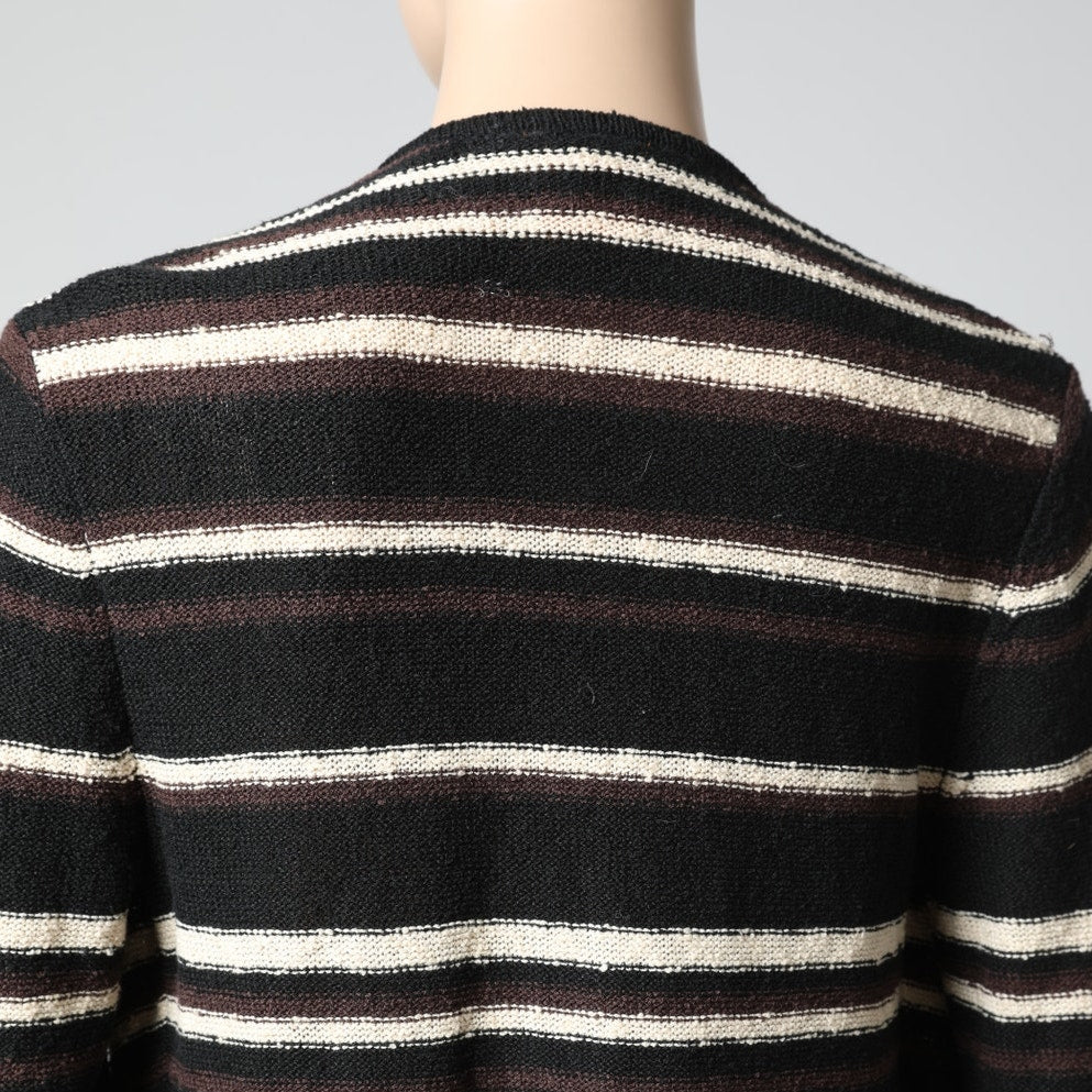 TORY BURCH Black, Brown, and Cream Linen Striped Cardigan Sweater