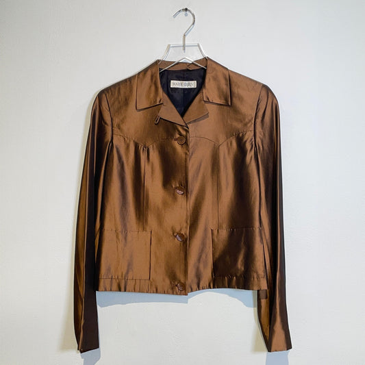 MARK EISEN Vintage Y2K Bronze Satin Blazer + Mini Skirt Set