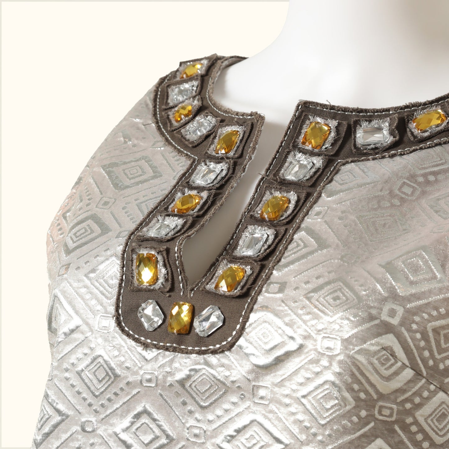 TORY BURCH Vintage Silver Metallic Brocade Embellished Shift Mini Dress