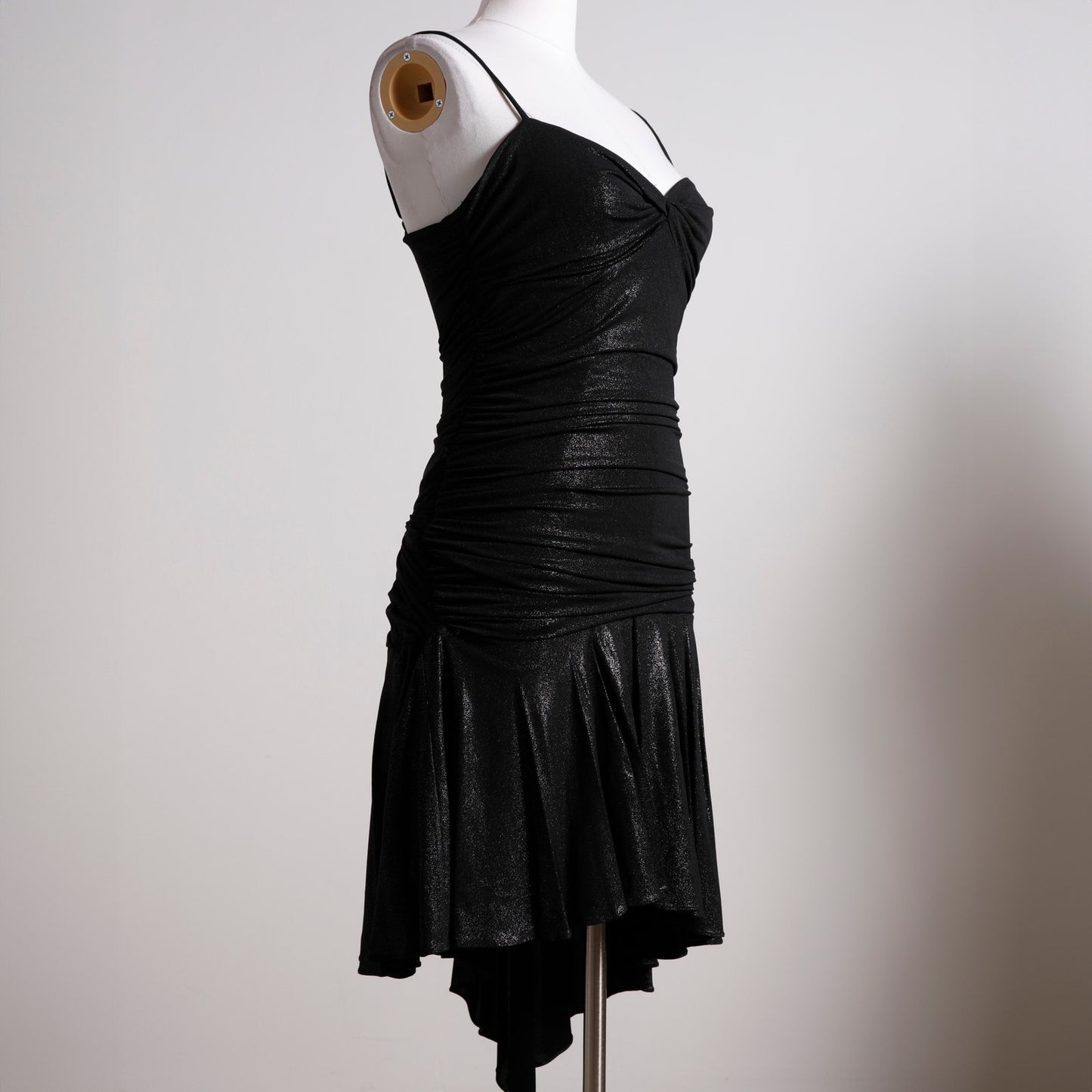 BCBGMAXAZRIA Black Metallic Fitted Draped Dress Vintage Y2K