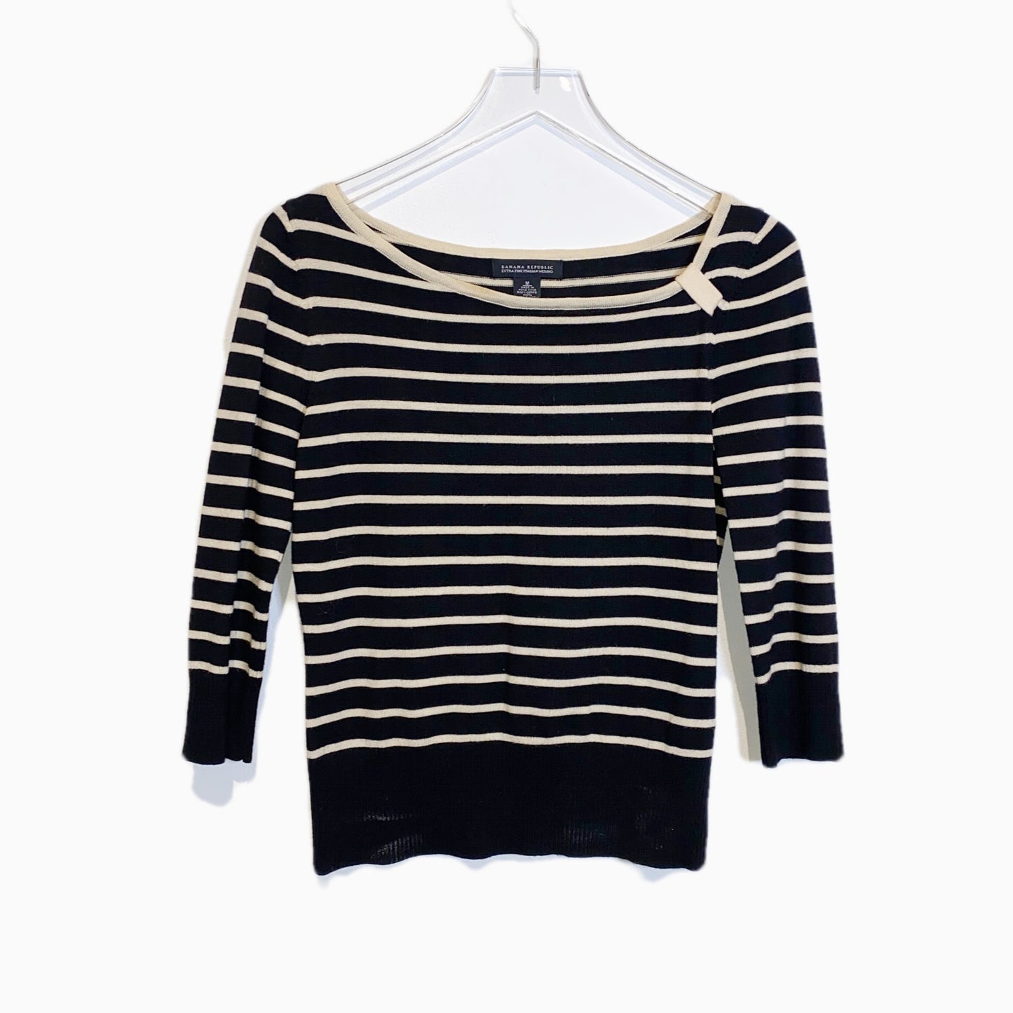 BANANA REPUBLIC Vintage Black and Beige Striped Merino Wool Sweater