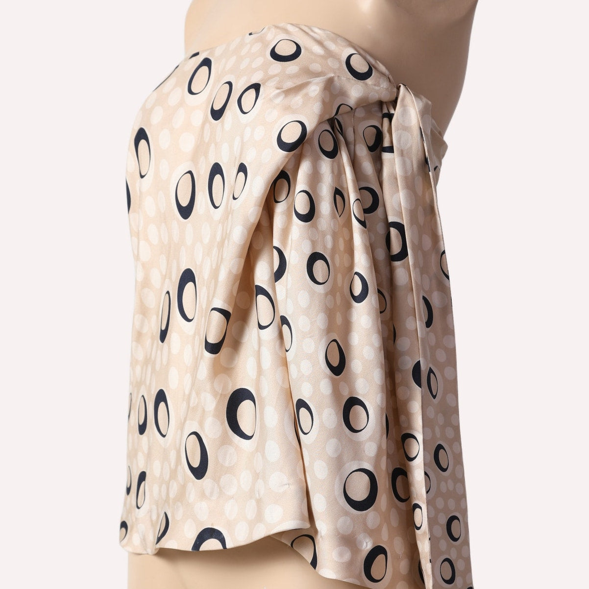 DIANE VON FURSTENBERG Vintage Beige + Navy Polka Dot Strapless Wrap Top