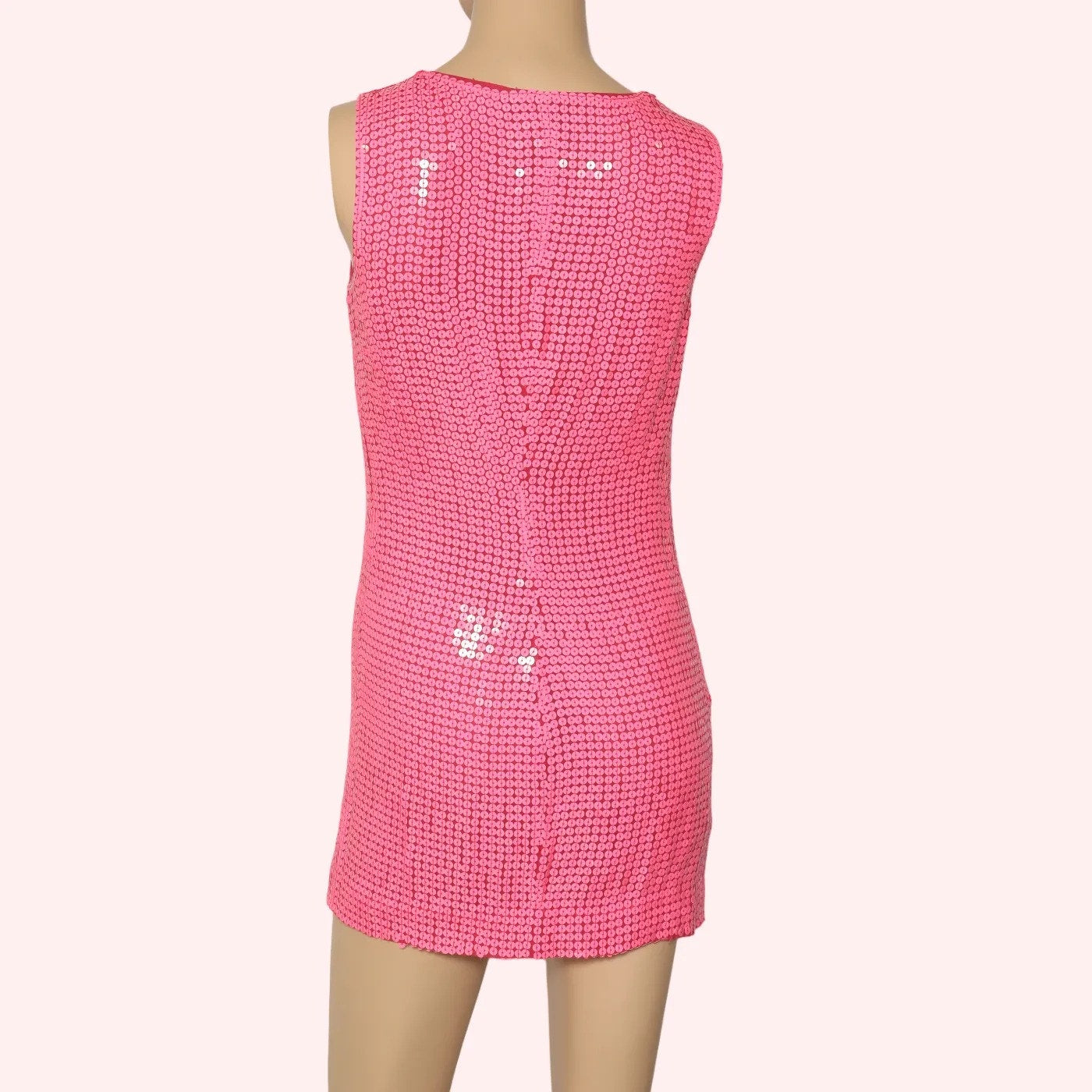 DIANE VON FURSTENBERG Pink Sequin Silk Cowl Neck Mini Dress