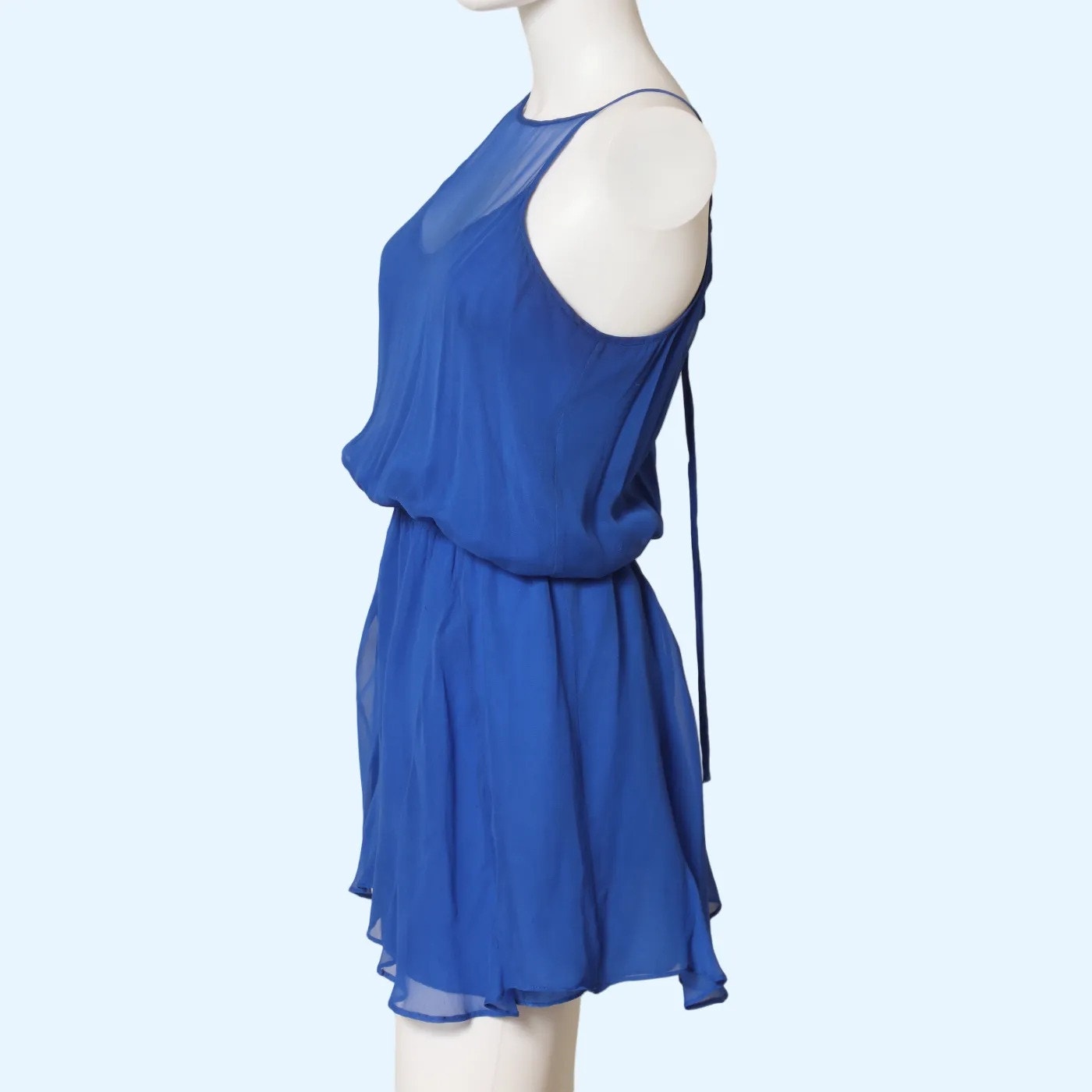 MASON Blue Silk Chiffon Sheer Panel Mini Dress