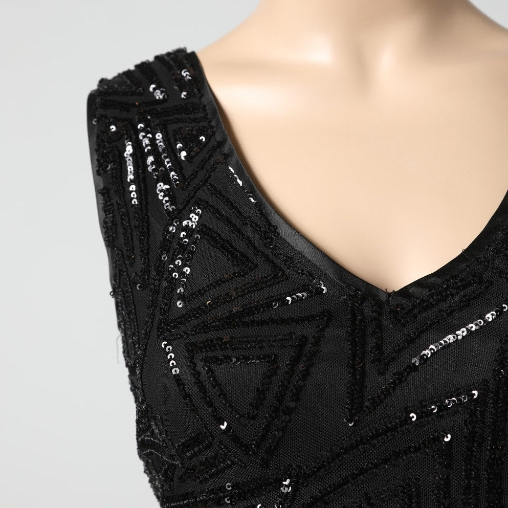 LUCY PARIS Black Sequin Pattern Embellished Sleeveless Dress