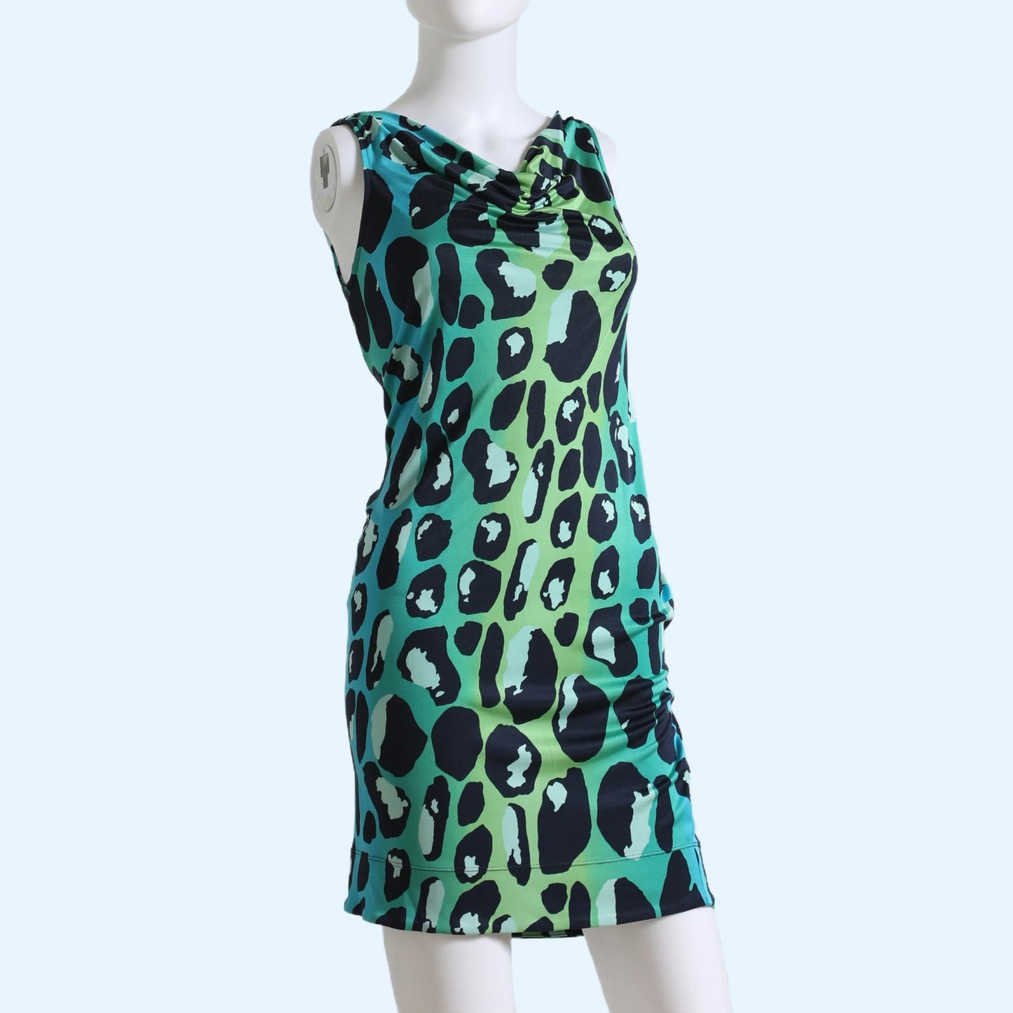 DIANE VON FURSTENBERG Blue Green Animal Print Silk Mini Dress