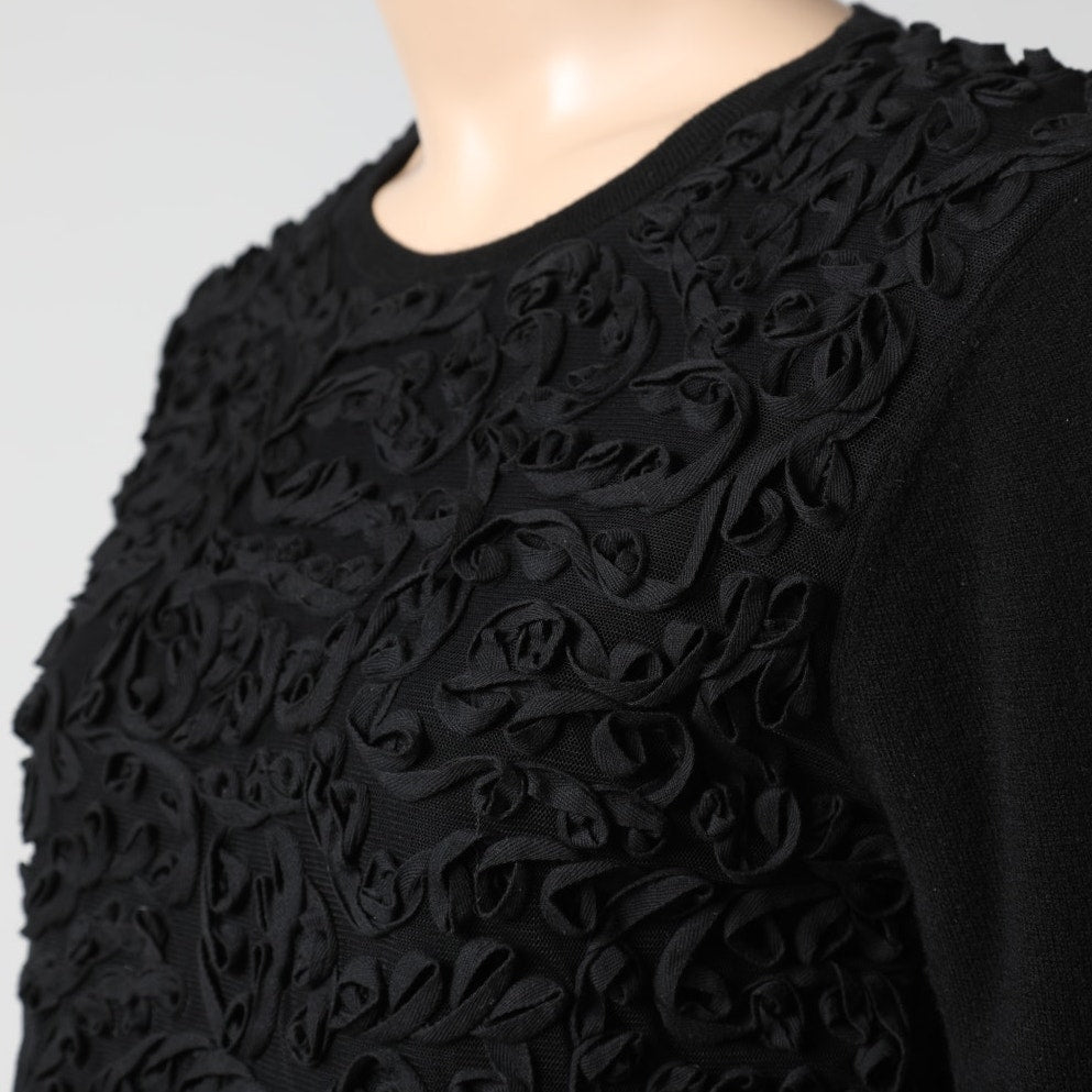 VIVIENNE TAM Black Wool Cord Embroidered Crewneck Sweater