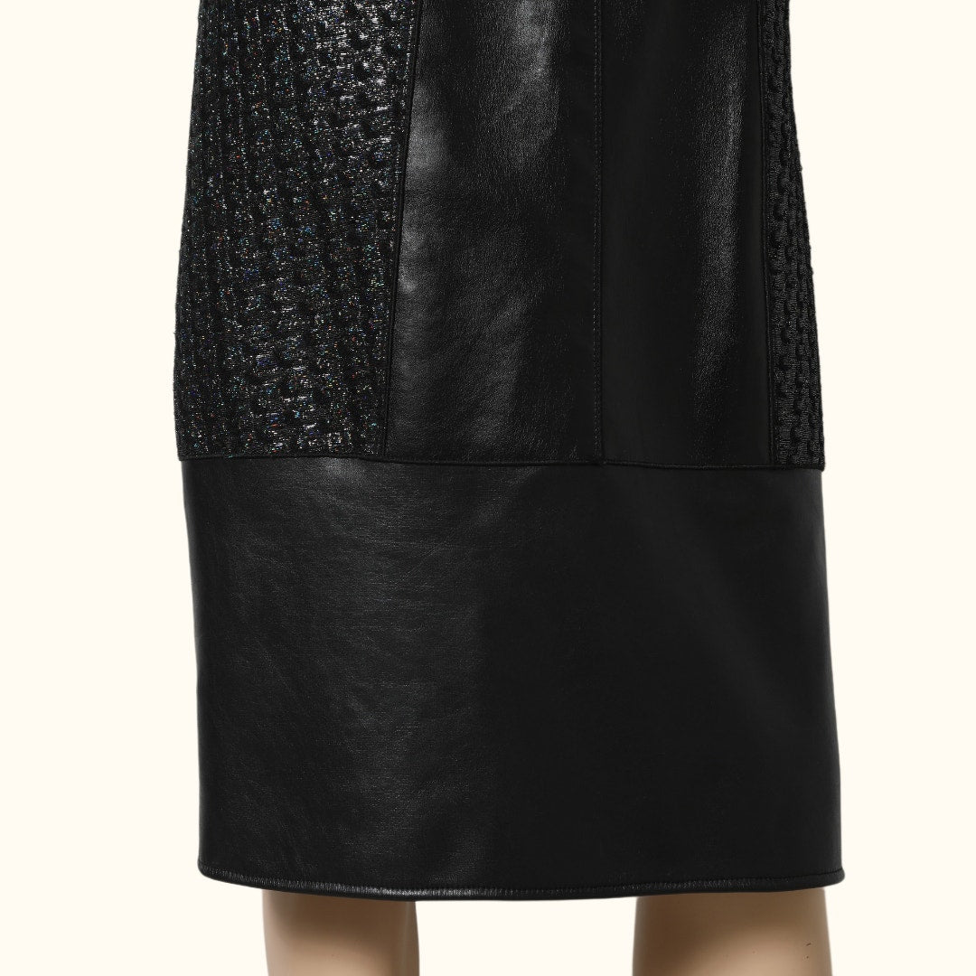 MARC JACOBS Black & Metallic Midi Length Leather Dress