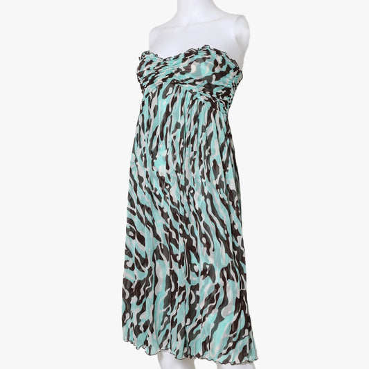 DIANE VON FURSTENBERG Blue Abstract Print Strapless Silk Knee Length Dress