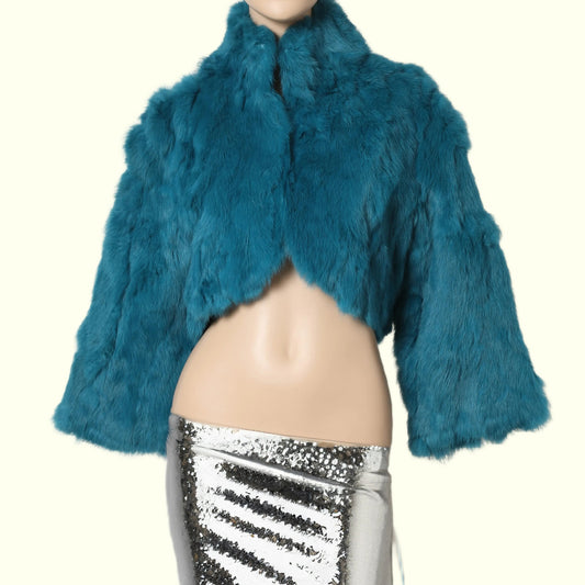 TAXI Vintage Y2K Turquoise Blue Cropped Genuine Fur Jacket