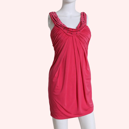 FAITH CONNEXION Pink Scoop Neck Mini Dress With Metal Studs